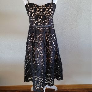 Just Me Nude Lined Black Lace Dress